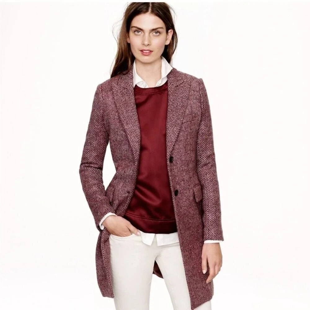 J.Crew Collection Irish Tweed Herringbone Wool Coat John Hanly Size 6
